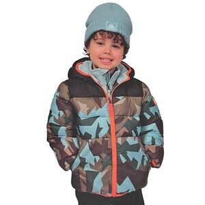 Snozu NWT Camouflage Puffer Coat w/ Fleece Hooded Liner & 2 zippers + hat SZ 4T